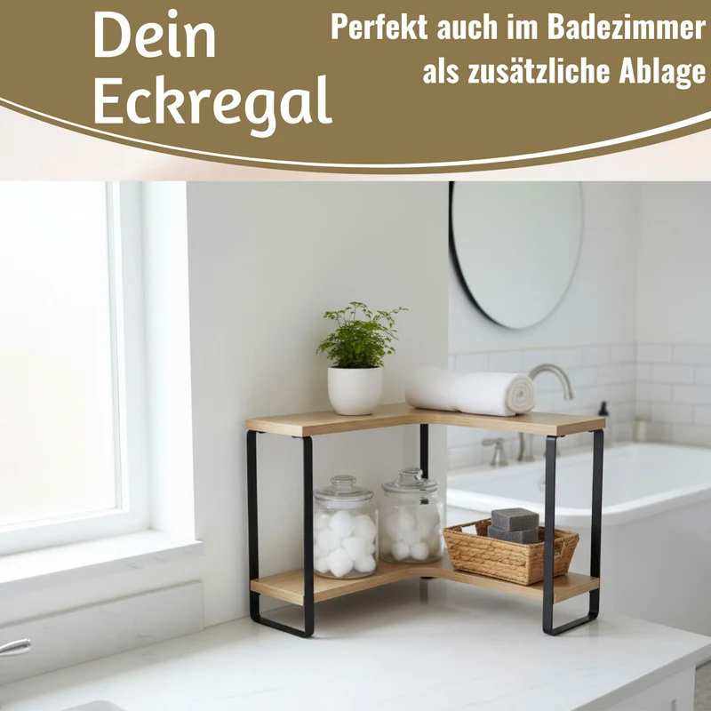 Küchenregal Eckregal Holz 30x30cm stehend 2 Ebenen Aufbewahrungsregal Gewürzregal