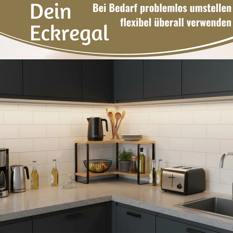 Küchenregal Eckregal Holz 30x30cm stehend 2 Ebenen Aufbewahrungsregal Gewürzregal