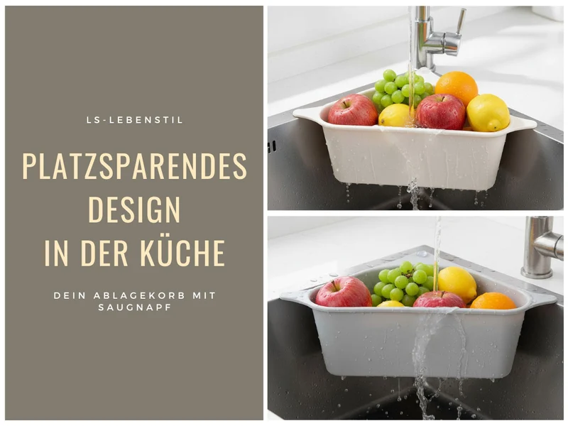 Spülbecken Organizer Dreieck Grün Abtropfsieb Schwammhalter Abflusskorb Saugnapf
