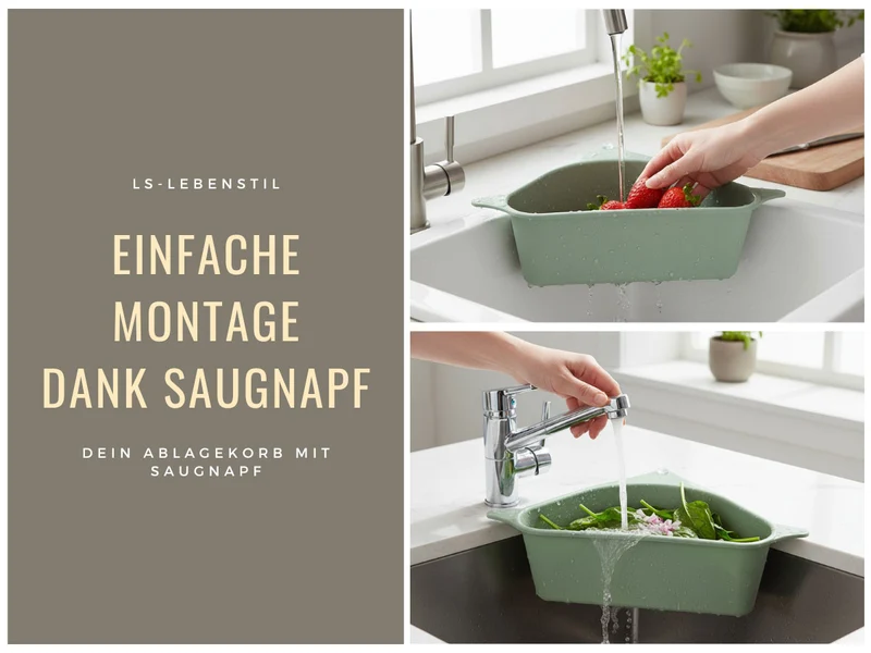 Spülbecken Organizer Dreieck Grün Abtropfsieb Schwammhalter Abflusskorb Saugnapf