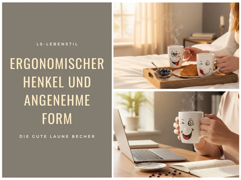 3 Kaffeebecher Smiley 300ml Set lustige witzige Henkelbecher Kaffeetasse