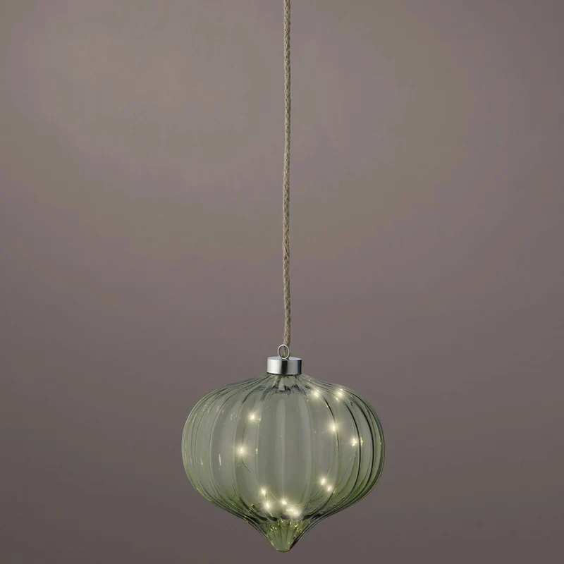 XL Deko Glas Lichtkugel 15 LED 20cm Zwiebel Grün Timer Batterie Band zum Anhängen