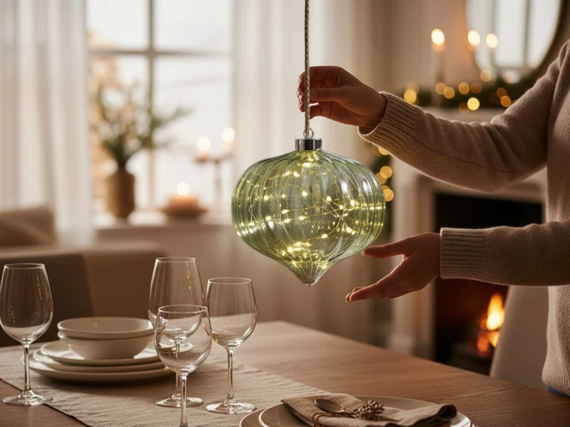 XL Deko Glas Lichtkugel 15 LED 20cm Zwiebel Grün Timer Batterie Band zum Anhängen