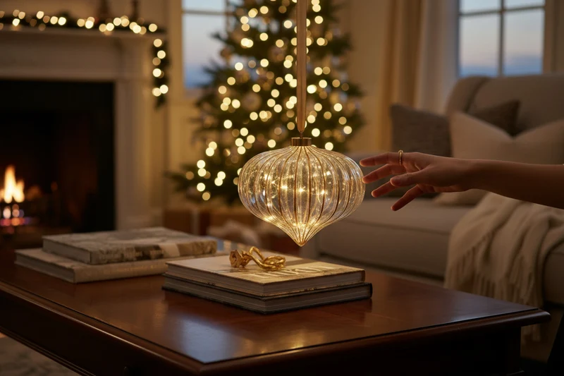 XL Deko Glas Lichtkugel 15 LED 20cm Zwiebel Klar Gold Timer Batterie Band zum Anhängen