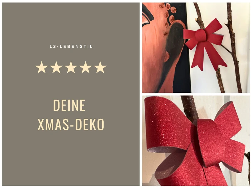 2x XL Weihnachtsschleife Set 17cm Rot - funkelnd Schleife für Weihnachts-Deko