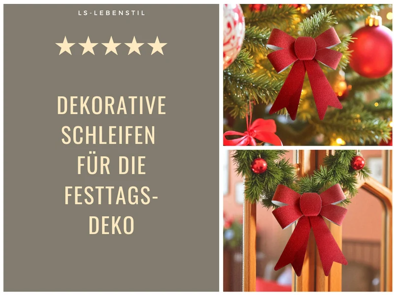 2x XL Weihnachtsschleife Set 17cm Rot - funkelnd Schleife für Weihnachts-Deko