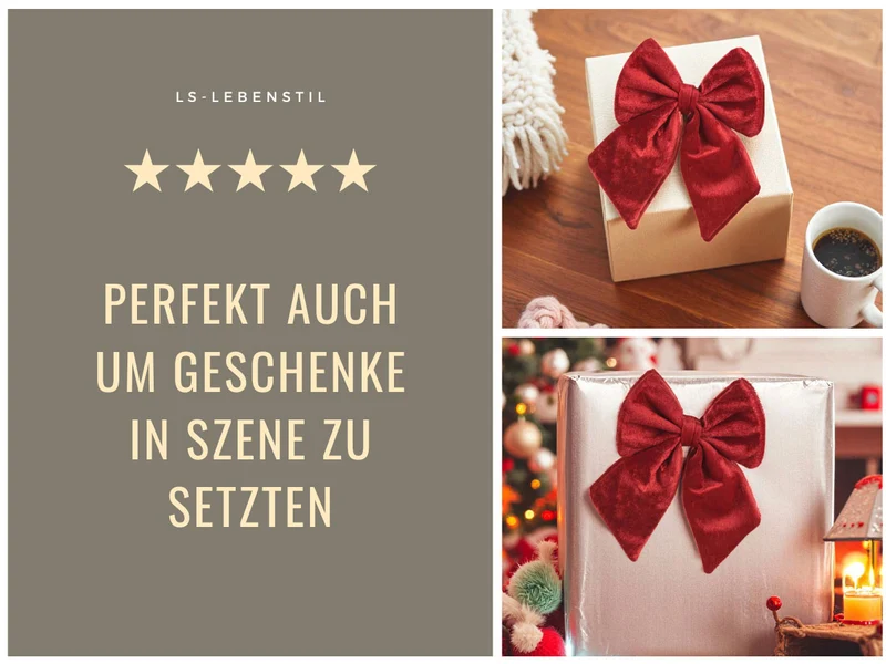 2x XL Weihnachtsschleife Set 17cm Samt Rot Schleife für Weihnachts-Deko