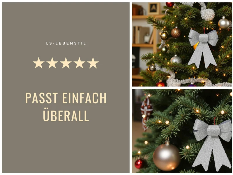 2x XL Weihnachtsschleife Set 17cm Silber - funkelnd Schleife für Weihnachts-Deko