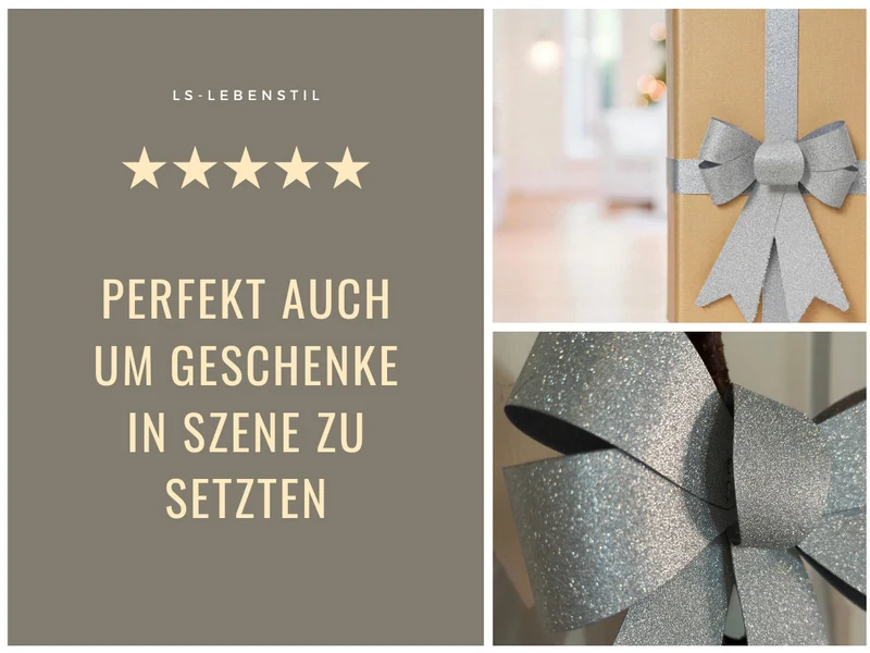 2x XL Weihnachtsschleife Set 17cm Silber - funkelnd Schleife für Weihnachts-Deko