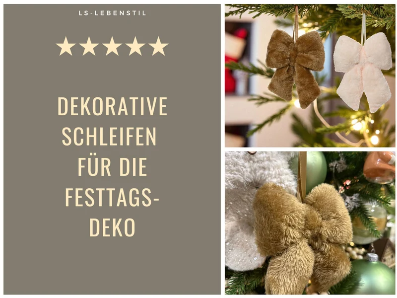 2x Weihnachtsschleifen Set 11cm Kunstfell Creme Beige Schleifen für Weihnachts-Deko
