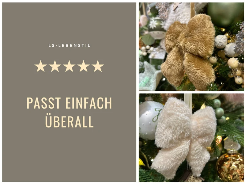 2x Weihnachtsschleifen Set 11cm Kunstfell Creme Beige Schleifen für Weihnachts-Deko