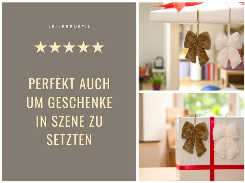 2x Weihnachtsschleifen Set 11cm Kunstfell Creme Beige Schleifen für Weihnachts-Deko