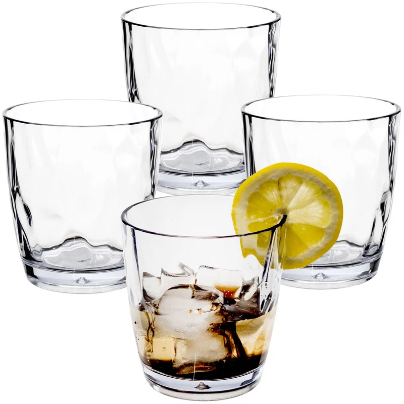 4x Campingglas aus Acryl 320ml klar - Trinkglas Acrylglas Kunststoff Wasserglas Camping Garten Echtglasoptik Picknick Becher Kinder Senioren Longdrink Coktail