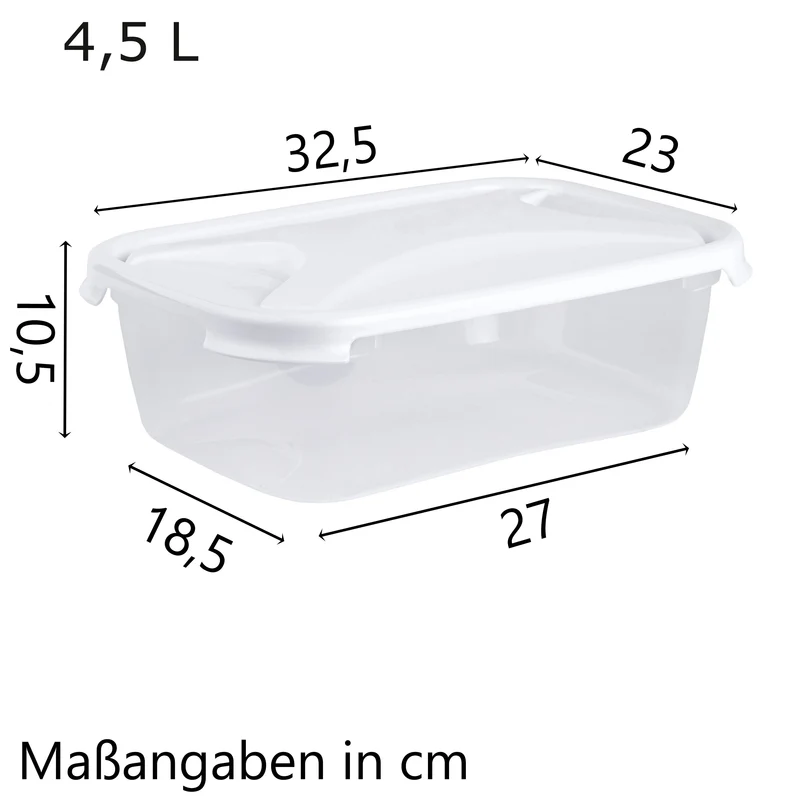Vorratsdose 4,5 Liter mit Deckel Frischhaltedose - Aufbewahrungsbox mit Deckel - lebensmittelecht - transparent mit weißem Deckel - rechteckig