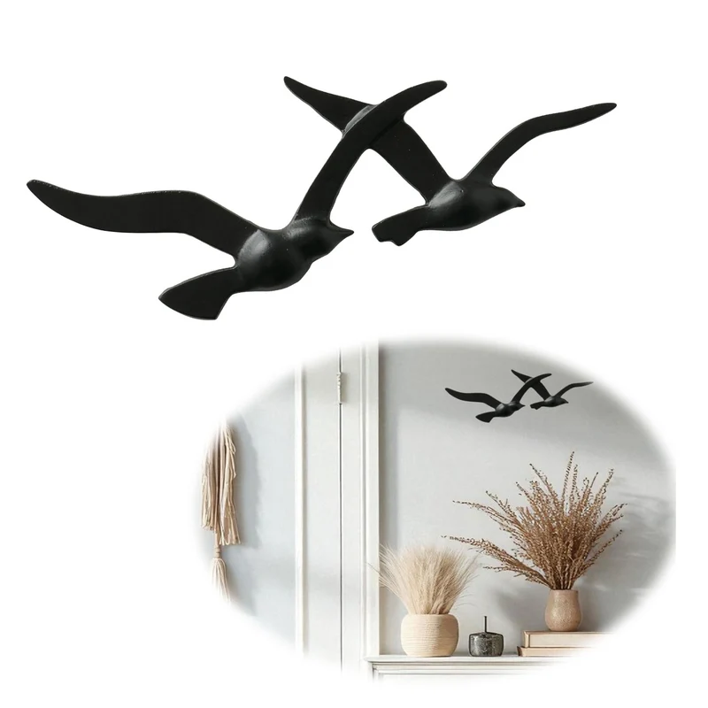 Wand-Objekt Möwe 2-fach 39cm Aluminium Schwarz Vogel Deko-Objekt Deko-Figur