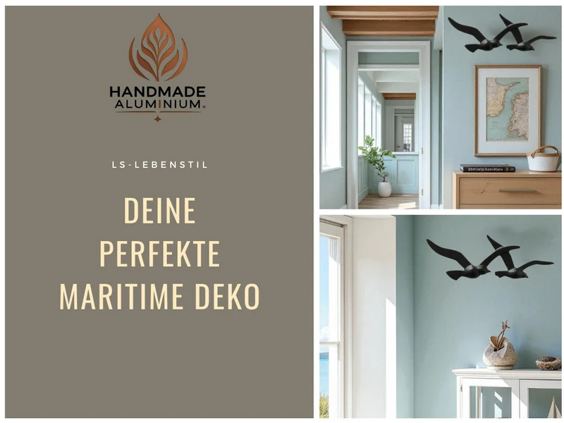 Wand-Objekt Möwe 2-fach 39cm Aluminium Schwarz Vogel Deko-Objekt Deko-Figur