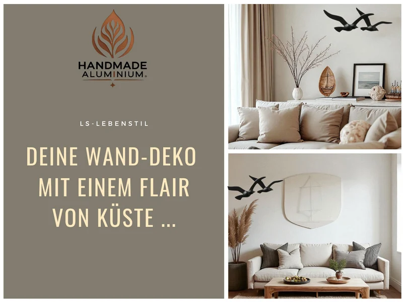 Wand-Objekt Möwe 2-fach 39cm Aluminium Schwarz Vogel Deko-Objekt Deko-Figur