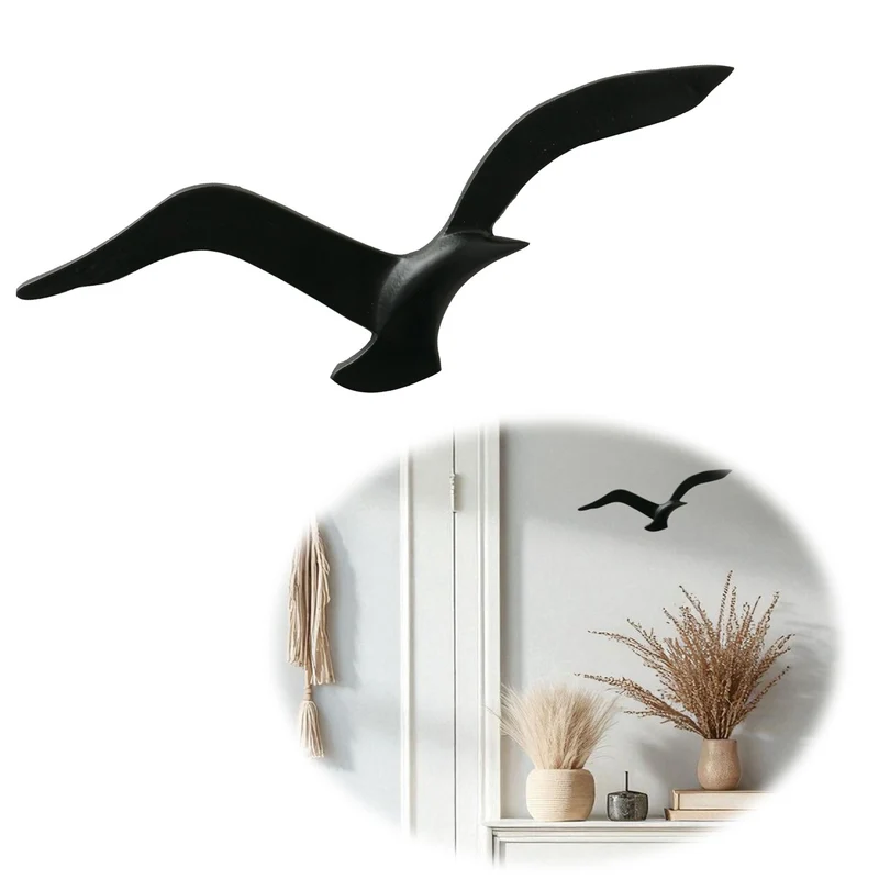 Wand-Objekt Möwe 35cm Aluminium Schwarz Vogel Deko-Objekt Deko-Figur