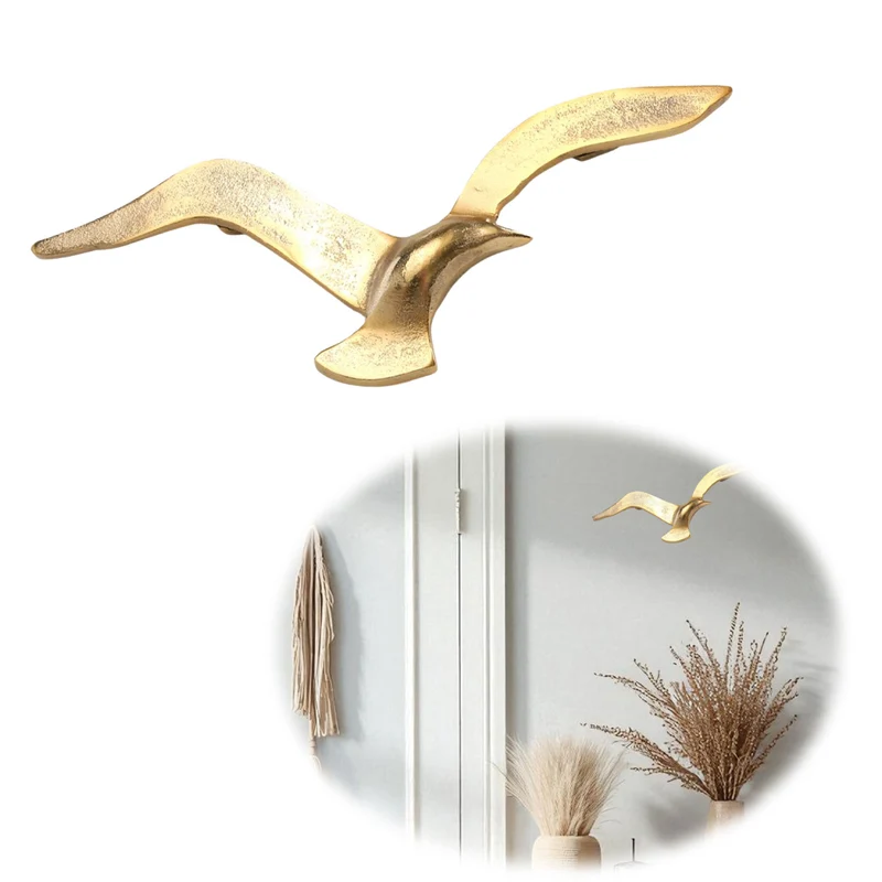 Wand-Objekt Möwe 35cm Aluminium Gold Vogel Deko-Objekt Deko-Figur