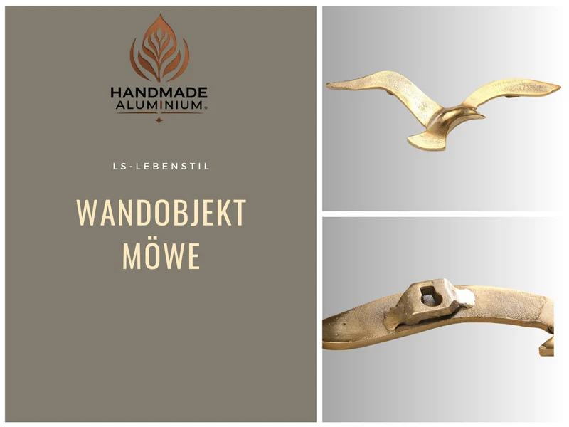 Wand-Objekt Möwe 35cm Aluminium Gold Vogel Deko-Objekt Deko-Figur