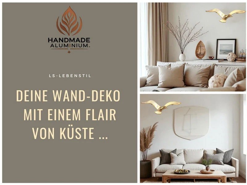 Wand-Objekt Möwe 35cm Aluminium Gold Vogel Deko-Objekt Deko-Figur