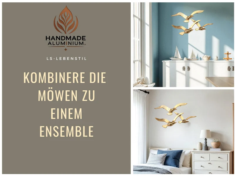 Wand-Objekt Möwe 35cm Aluminium Gold Vogel Deko-Objekt Deko-Figur