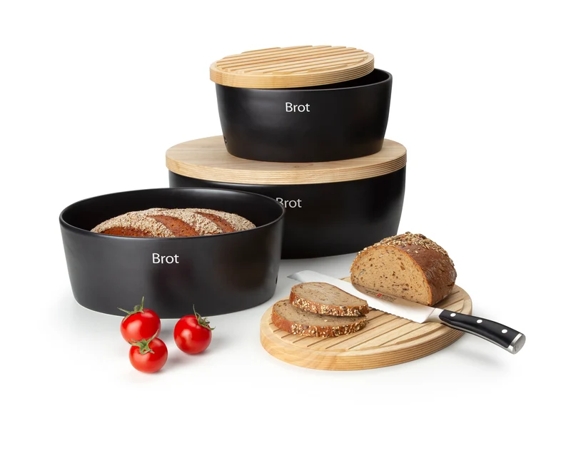 -Continenta- Brottopf oval Keramik mit Holzdeckel, 27x20x13,5cm