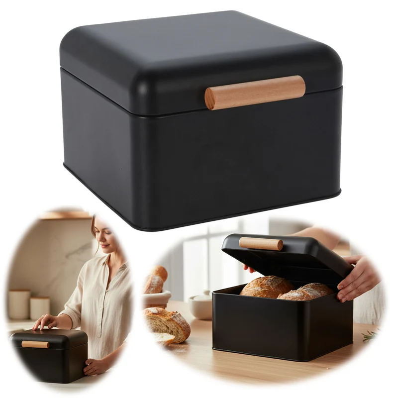 Vintage Brotkasten Schwarz Black 20cm Metall Retro Brotbox Aufbewahrungskorb