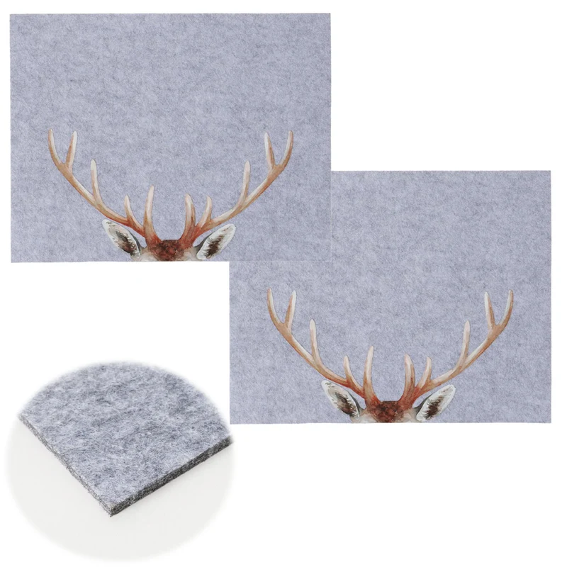 2x Filz Tischset Platzset Hirschgeweih Hellgrau 45cm Rechteckig Platzdeckchen Platzmatte