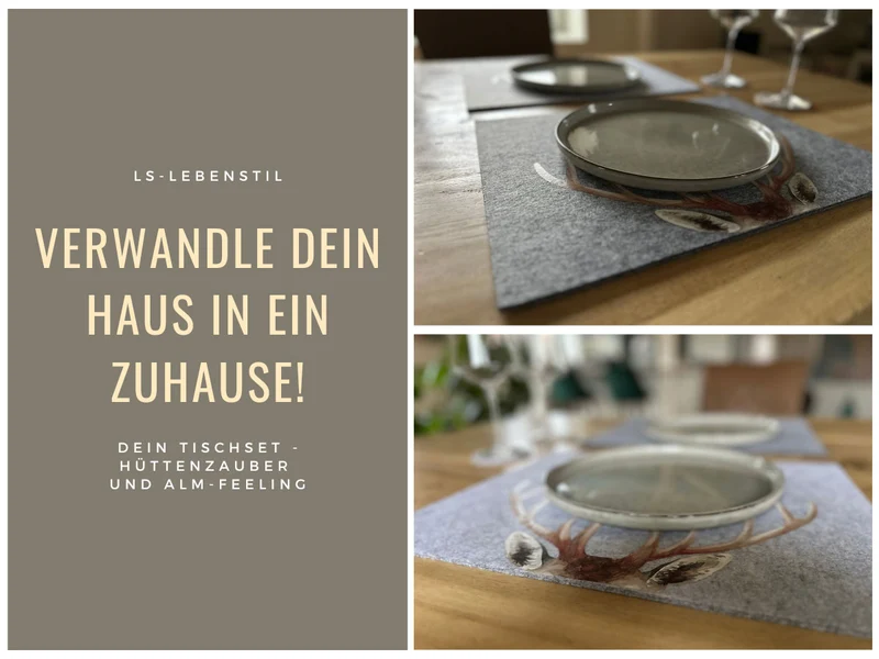 2x Filz Tischset Platzset Hirschgeweih Hellgrau 45cm Rechteckig Platzdeckchen Platzmatte