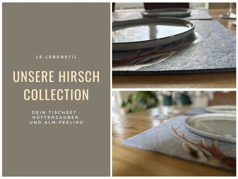 2x Filz Tischset Platzset Hirschgeweih Hellgrau 45cm Rechteckig Platzdeckchen Platzmatte