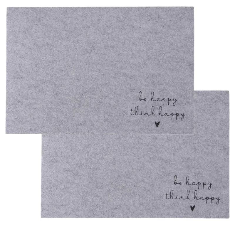 2x Filz Tischset Platzset Happy Hell-Grau 45cm Rechteckig Platzdeckchen Platzmatte