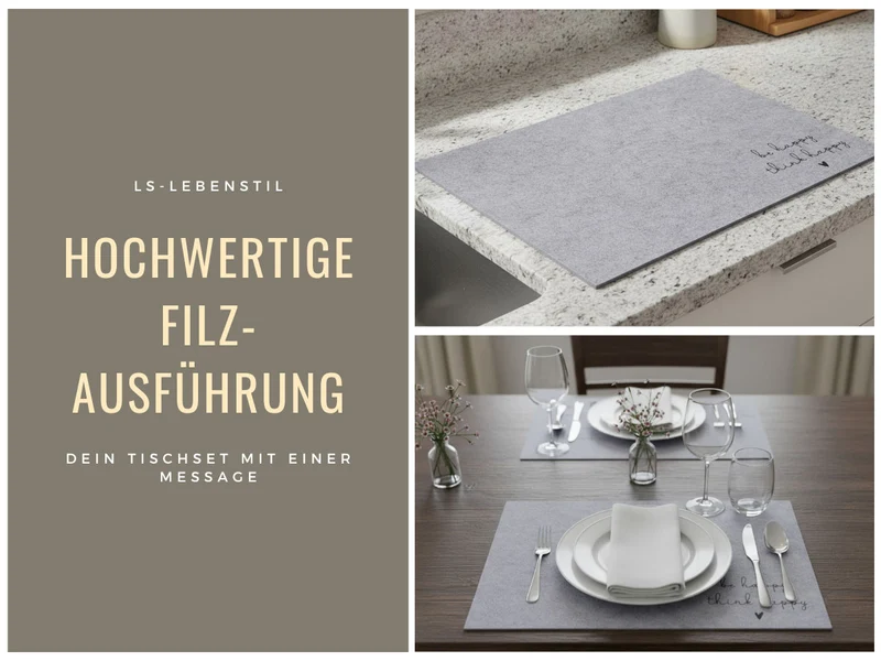 2x Filz Tischset Platzset Happy Hell-Grau 45cm Rechteckig Platzdeckchen Platzmatte