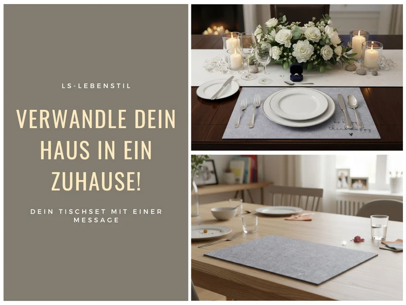 2x Filz Tischset Platzset Happy Dunkel-Grau 45cm Rechteckig Platzdeckchen Platzmatte