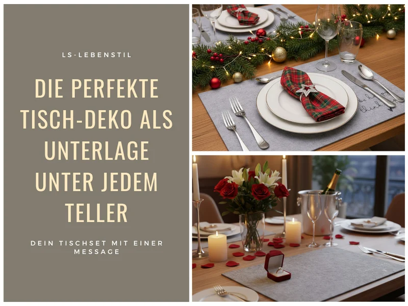 2x Filz Tischset Platzset Happy Dunkel-Grau 45cm Rechteckig Platzdeckchen Platzmatte