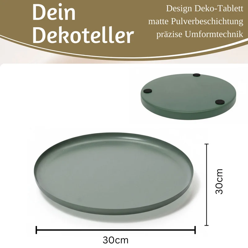 Metall Deko Tablett Rund Ø 30cm Grün Dekoteller Kerzentablett Servierteller