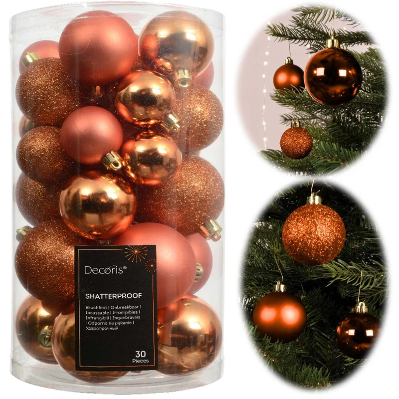 30 Kunststoff Weihnachtskugeln Orange 4cm-6cm Baumkugel Dekokugel