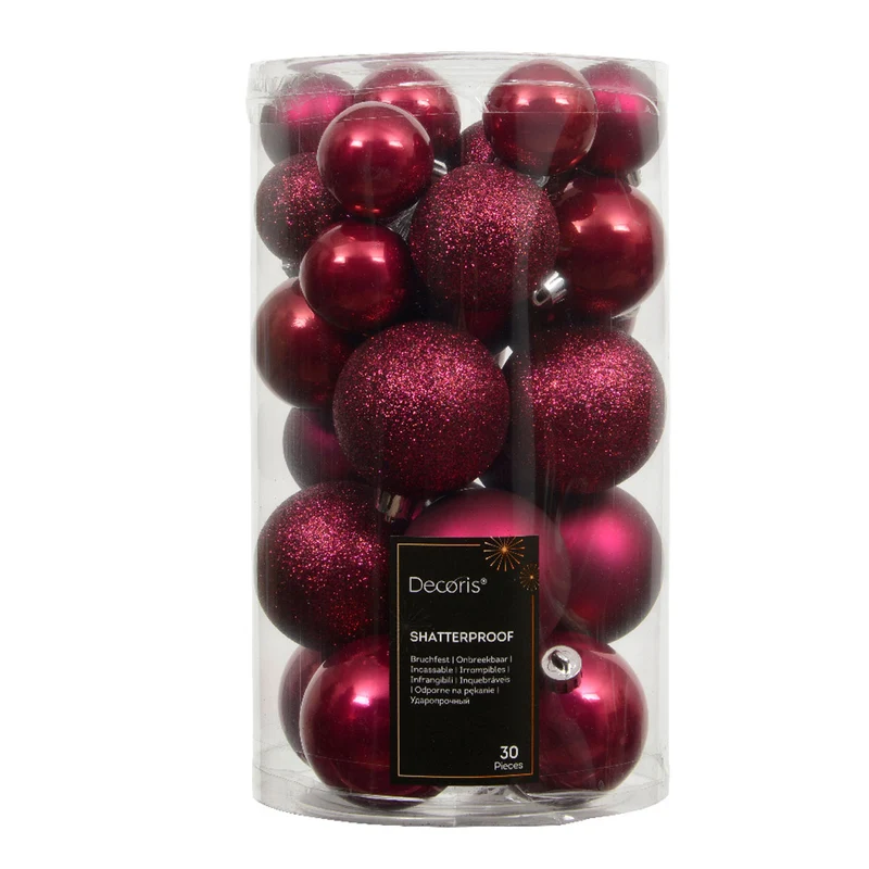 30 Kunststoff Weihnachtskugeln Festive Pink 4cm-6cm Baumkugel Dekokugel