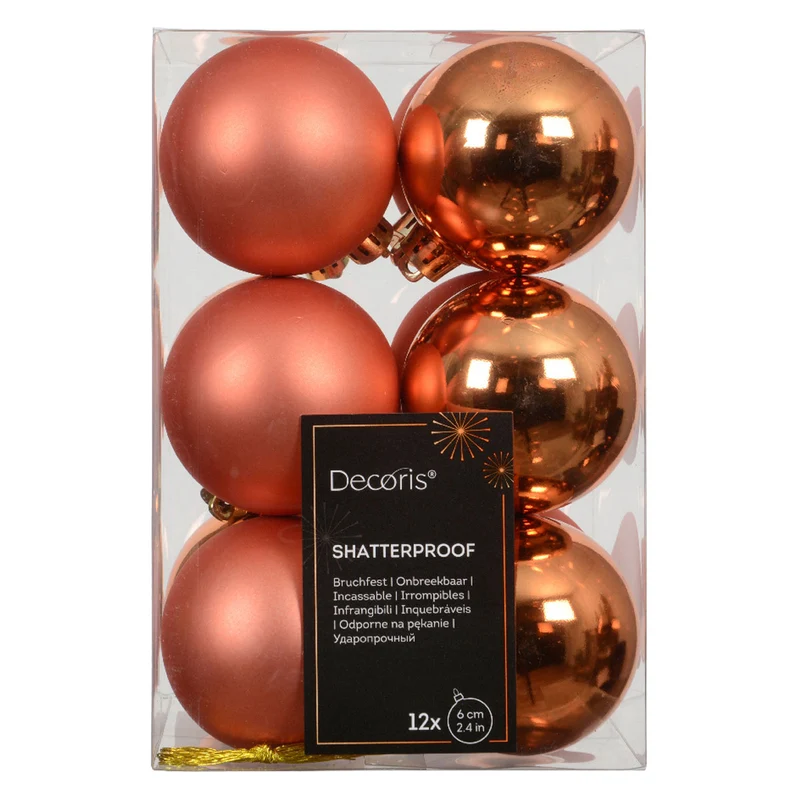 12 Design Weihnachtskugeln 6cm Orange Set Kunststoff Weihnachtsbaum-Deko