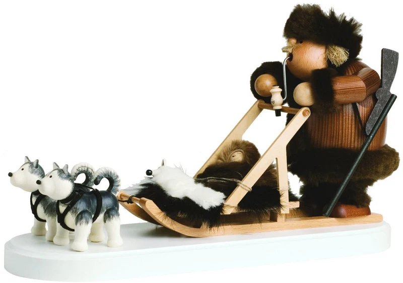 KWO - Räuchermann Eskimo mit Hundeschlitten, Holzkunst, Höhe 21cm