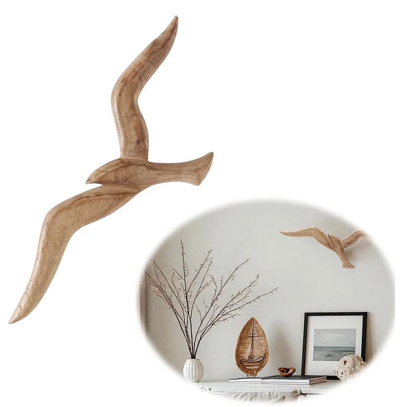 Wand-Objekt Möwe 46cm Mango Holz Braun Vogel Deko-Objekt Deko-Figur