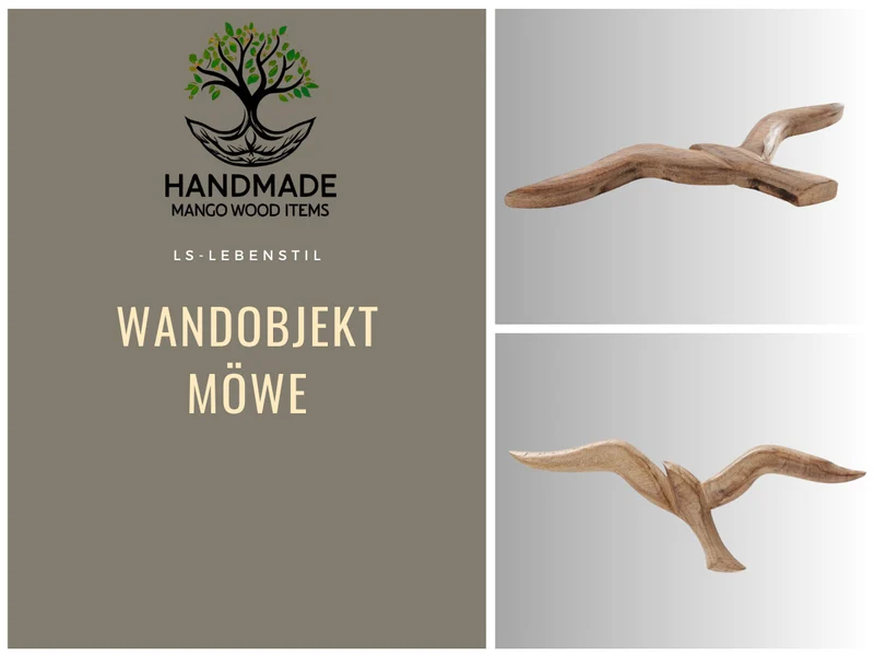 Wand-Objekt Möwe 46cm Mango Holz Braun Vogel Deko-Objekt Deko-Figur