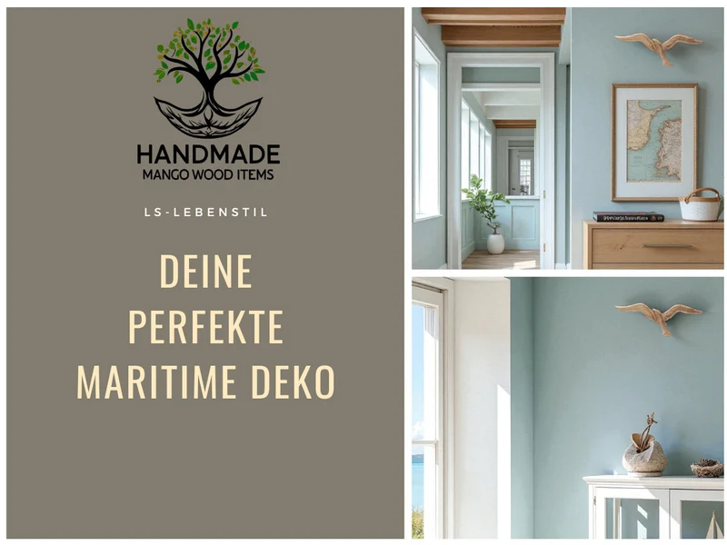 Wand-Objekt Möwe 46cm Mango Holz Braun Vogel Deko-Objekt Deko-Figur