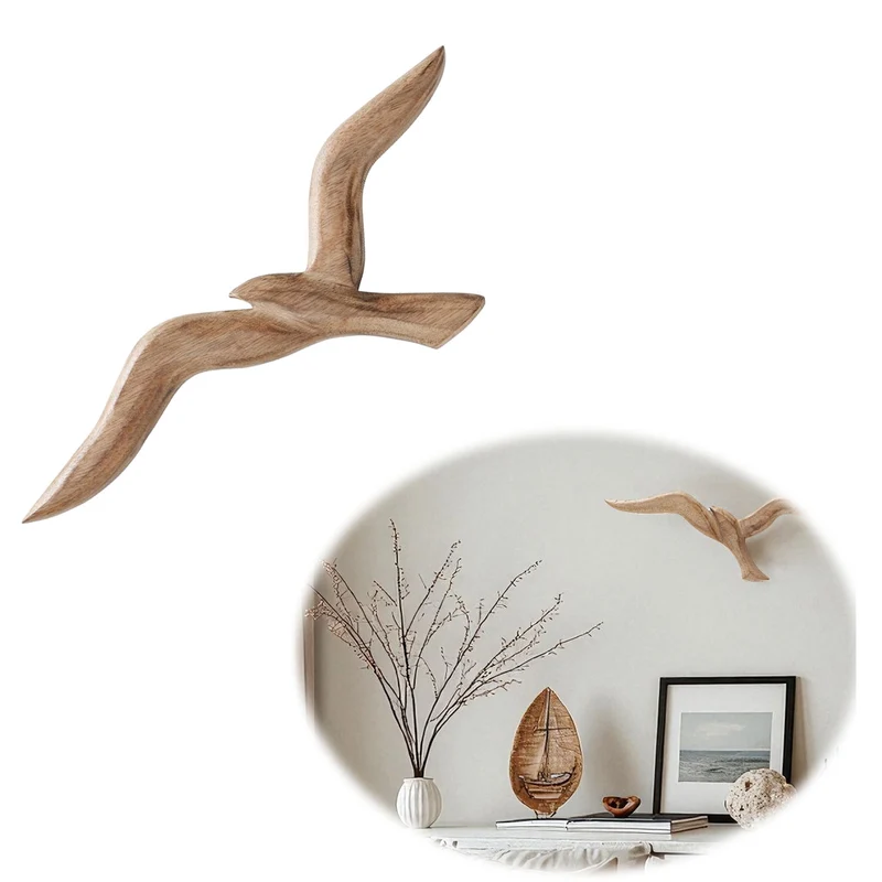 Wand-Objekt Möwe 36cm Mango Holz Braun Vogel Deko-Objekt Deko-Figur