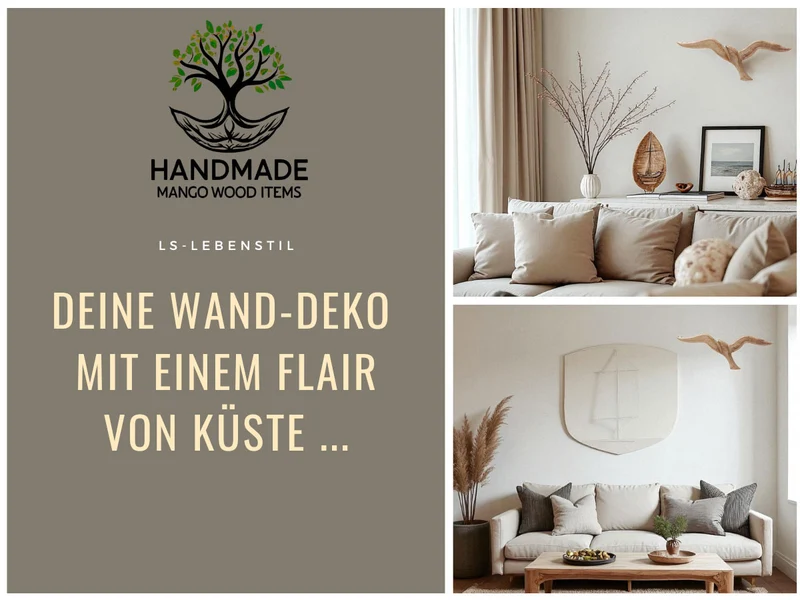 Wand-Objekt Möwe 36cm Mango Holz Braun Vogel Deko-Objekt Deko-Figur