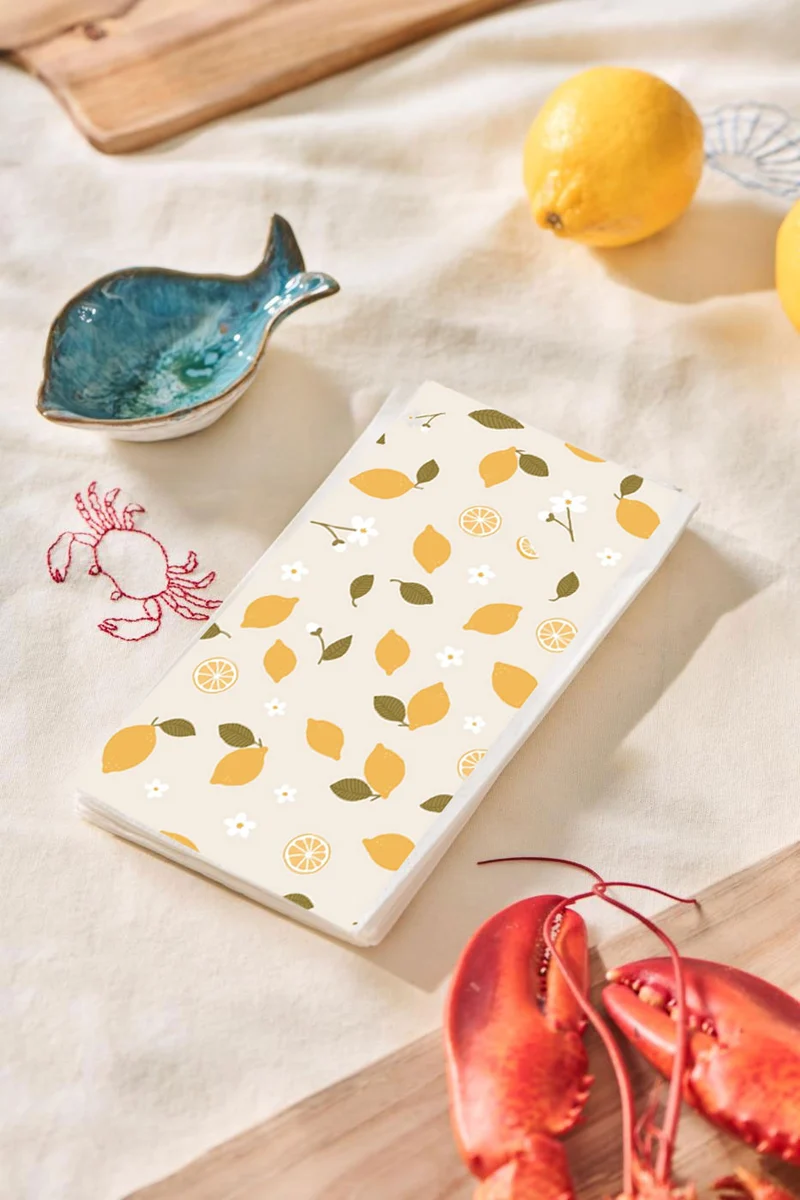 16 Servietten 40x40cm 3-lagig Motiv Zitrone Tisch-Deko Papierservietten