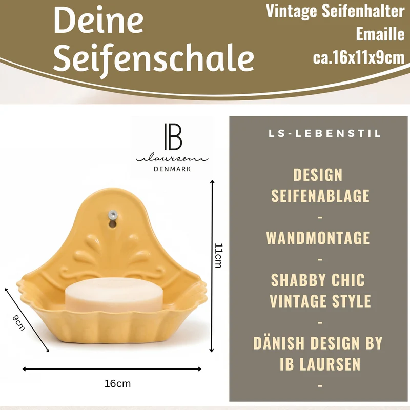 IB Laursen Seifenschale Emaille Gelb 16cm Wandmontage Seifenhalter Seifenablage