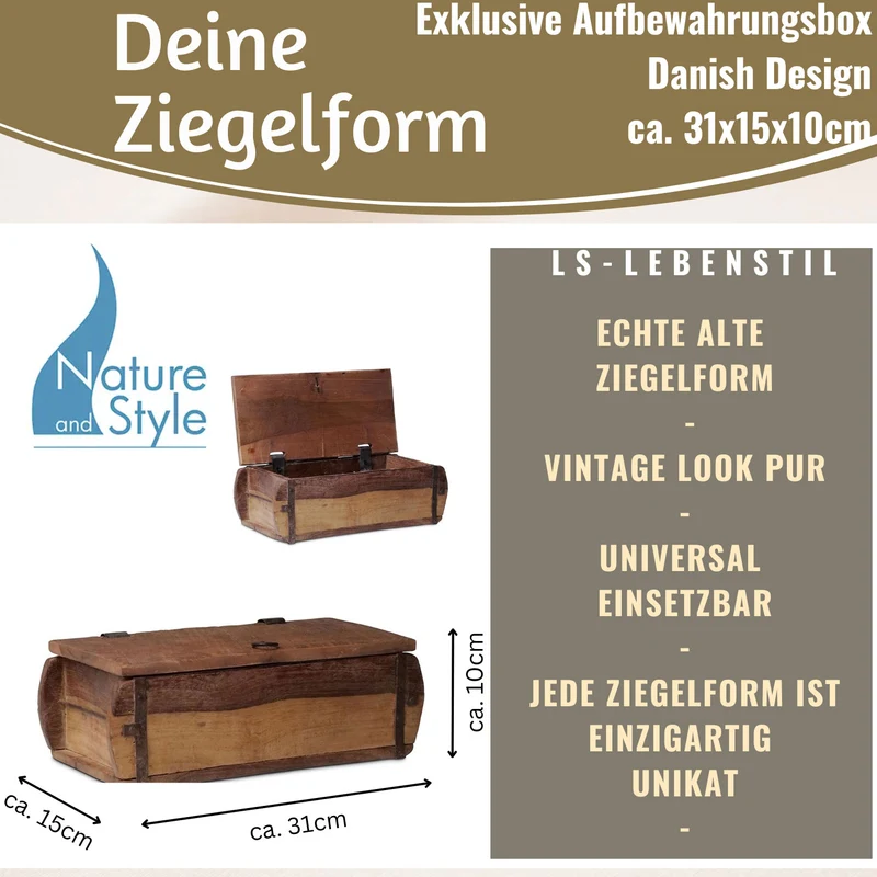 Original Holz Ziegelform 31x15cm Recycelt Holzkiste mit Deckel Aufbewahrungsbox