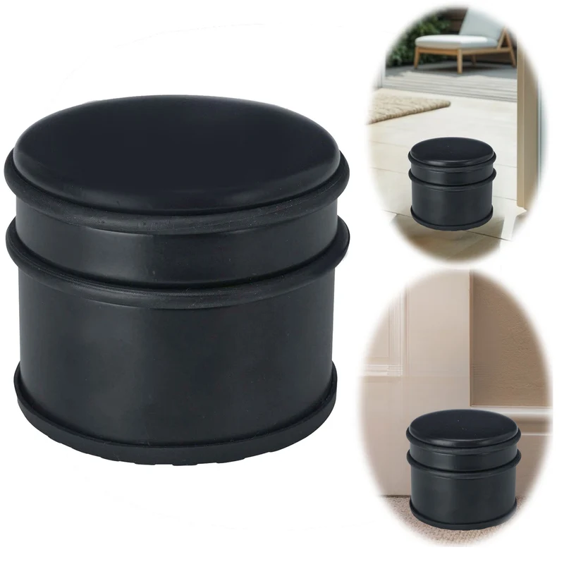 Premium Türstopper Schwarz Matt 1,1 kg schwerer Bodenstopper mit Gummiring