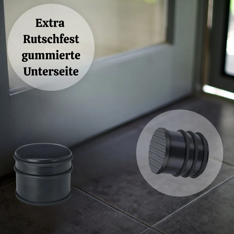 Premium Türstopper Schwarz Matt 1,1 kg schwerer Bodenstopper mit Gummiring